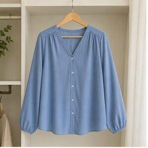 Blue Tie Neck Blouse